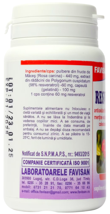 RESVERATROL Antioxidant Forte 60mg, 70 capsule, Favisan la Nana Plafar [2]