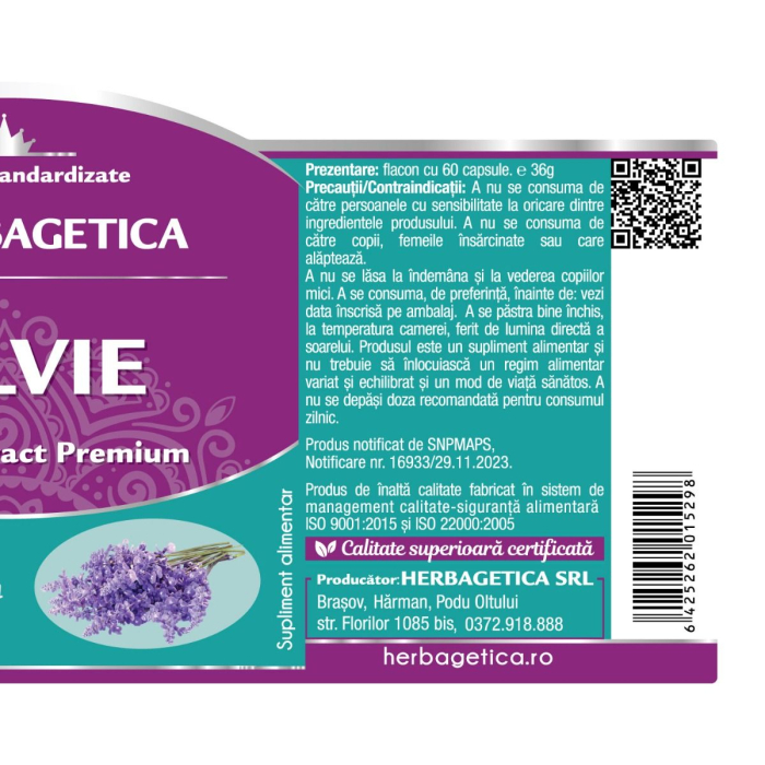 SALVIE, 60 capsule, Herbagetica la Nana Plafar [3]