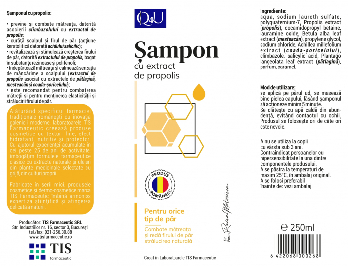 SAMPON cu PROPOLIS Q4U, 250 ml, Tis Farmaceutic [3]