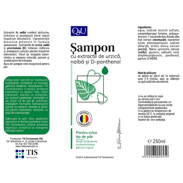 SAMPON cu NALBA si URZICA Q4U, 250 ml, Tis Farmaceutic [2]