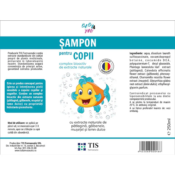 SAMPON PENTRU COPII BABY4YOU 250ML TIS Farmaceutic la Nana Plafar [2]