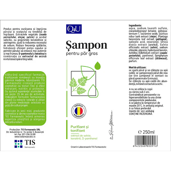 SAMPON pentru PAR GRAS Q4U 250 ml, TIS Farmaceutic [2]