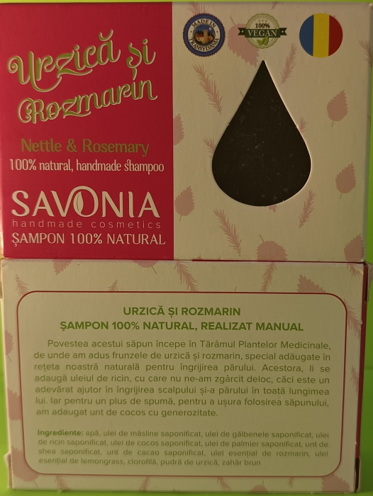 Sampon Solid Natural Urzica si Rozmarin, 90g, Savonia [3]