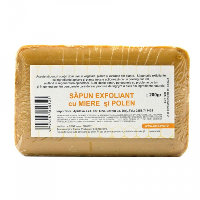 Sapun exfoliant cu Miere si Polen, 200gr - APIDAVA [2]