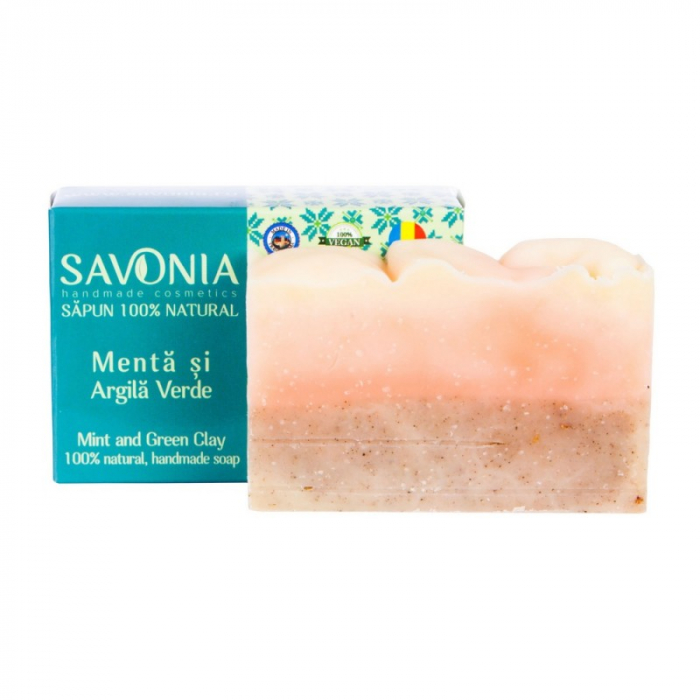 Sapun Natural Menta si Argila Verde, 90g, Savonia [2]