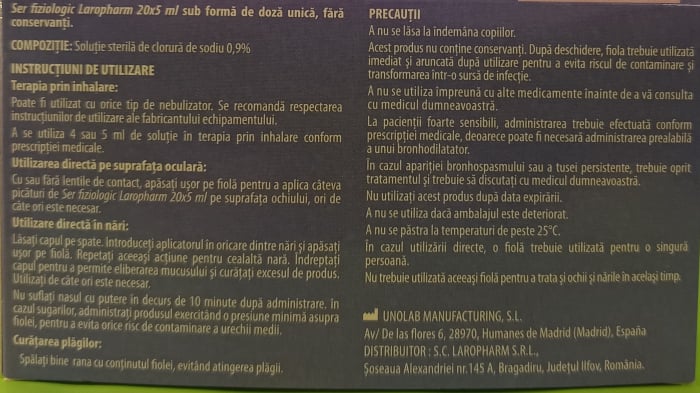 Ser fiziologic, 5 ml, 20 monodoze, Laropharm la Nana Plafar [3]