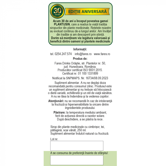 Sirop cu fructoza Plantusin pentru copii, R35, 250 ml, Fares [3]