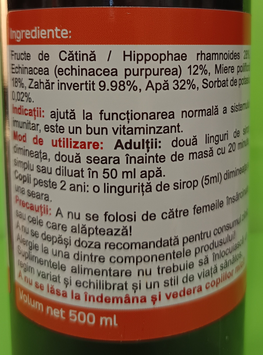 Sirop din Catina, Echinacea si Miere, 500ml - NATURA PLANT la Nana Plafar [4]