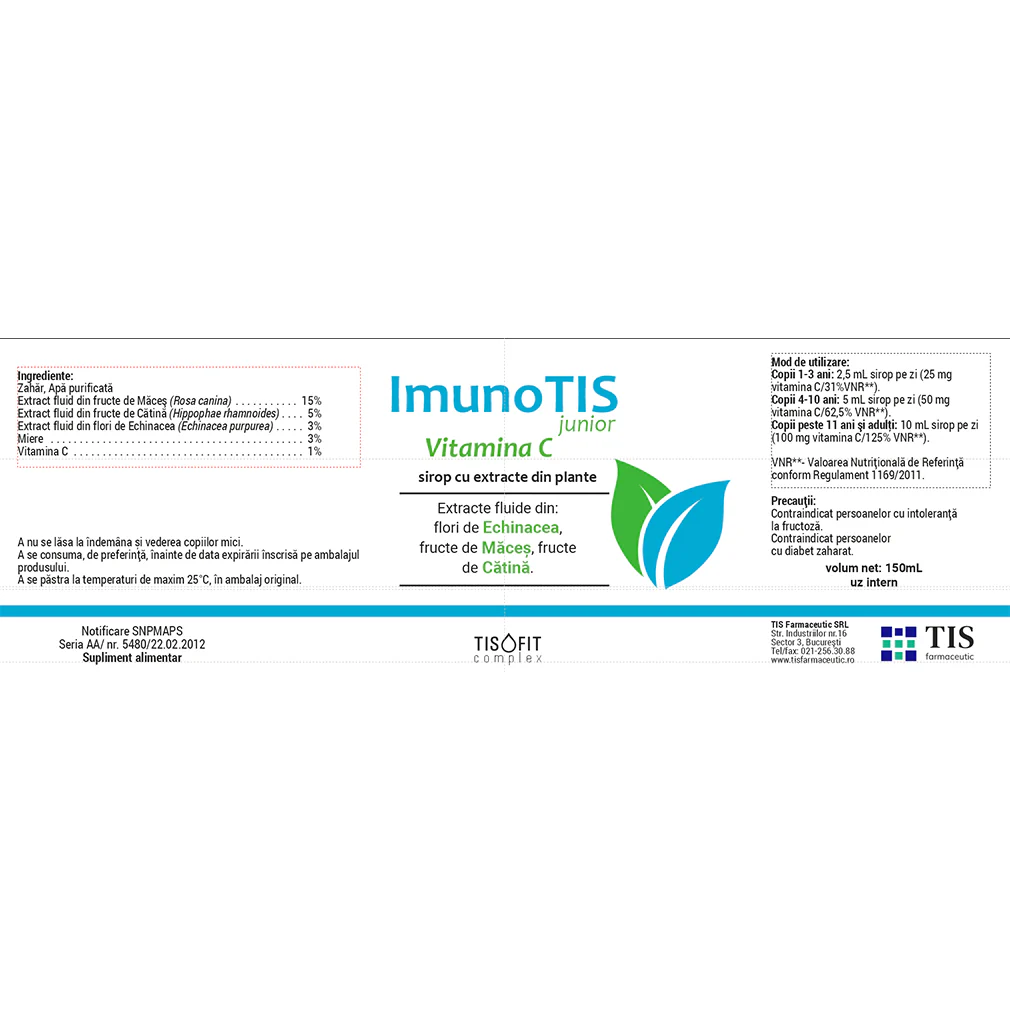 SIROP IMUNOTIS JUNIOR TISOFIT 150 ml TIS Farmaceutic la Nana Plafar [2]