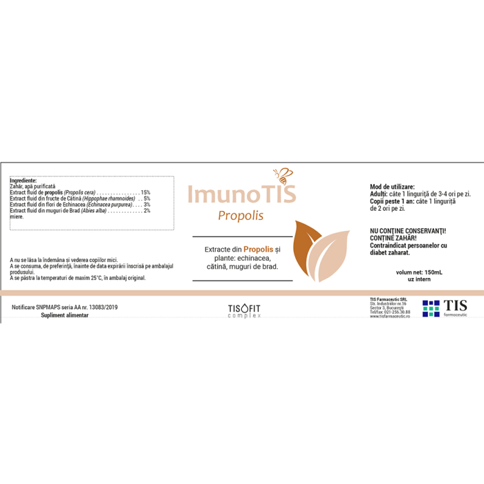 SIROP IMUNOTIS PROPOLIS TISOFIT 150ml, Tis Farmaceutic la Nana Plafar [3]