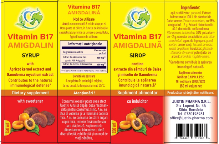 SIROP Vitamina B17 Amigdalina, 150 ml, Justin Pharma la Nana Plafar [2]