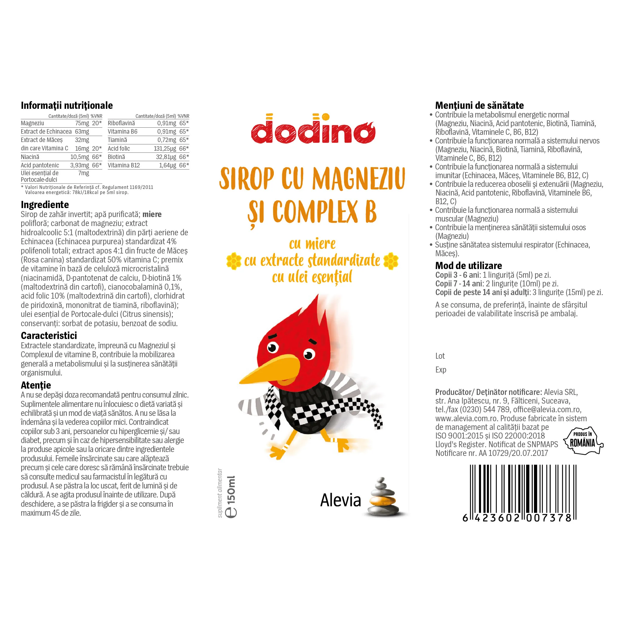 SIROP VITAMINE si MINERALE DODINO JUNIOR 150ml Alevia la Nana Plafar [4]