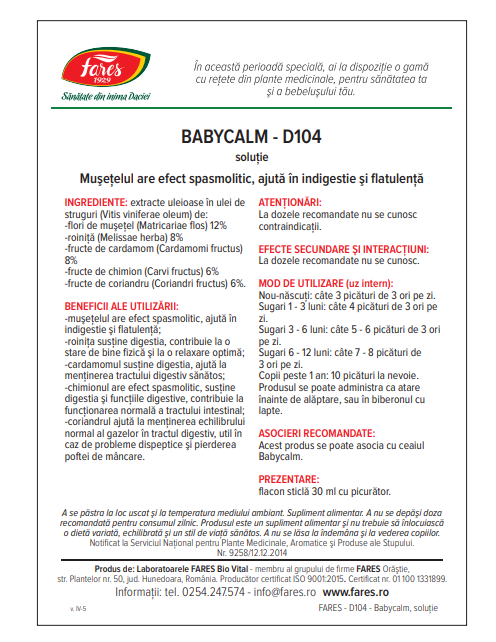 Solutie pentru sugari si copii mici Babycalm D104, 30ml, FARES [2]