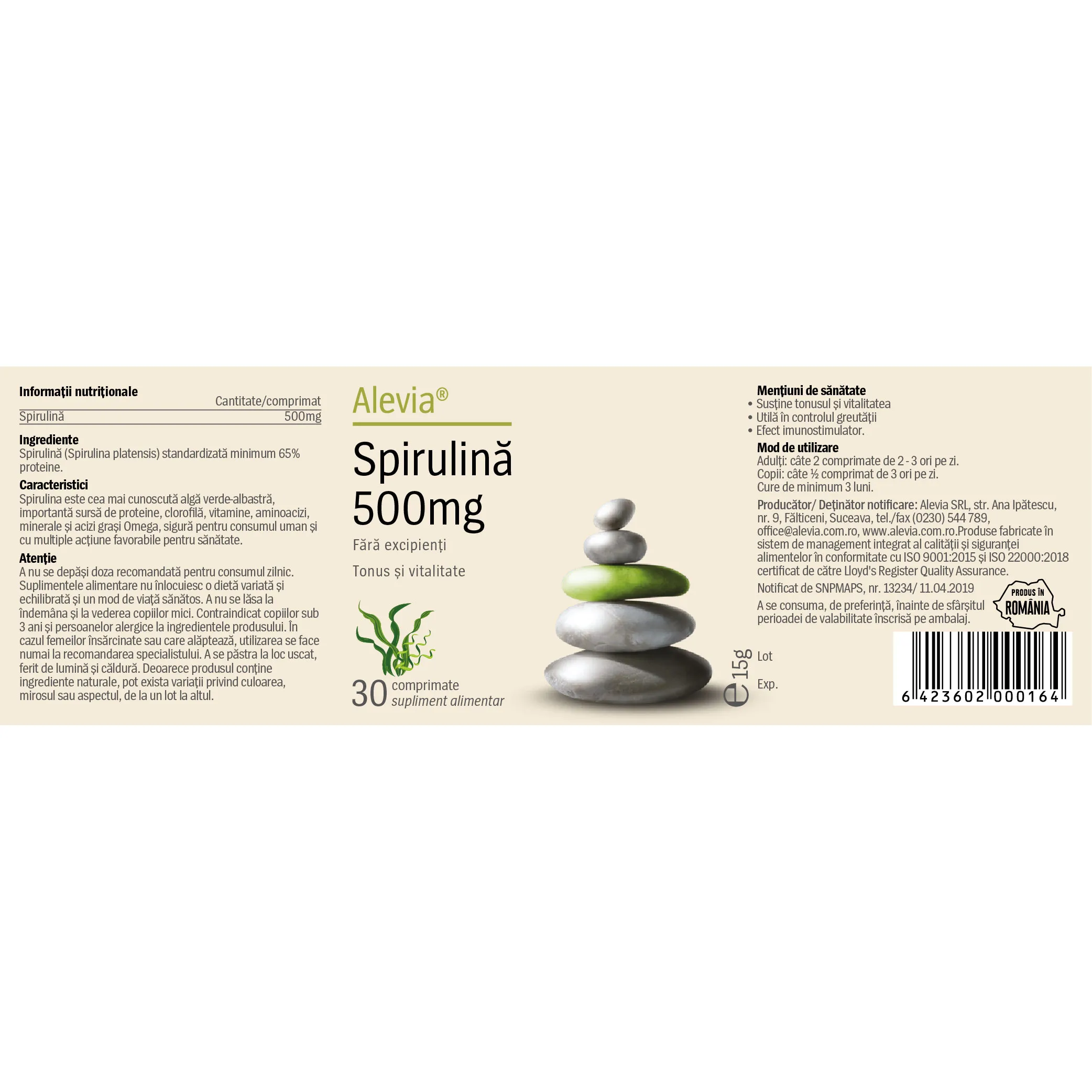 SPIRULINA 500 mg, Alevia la Nana Plafar [2]