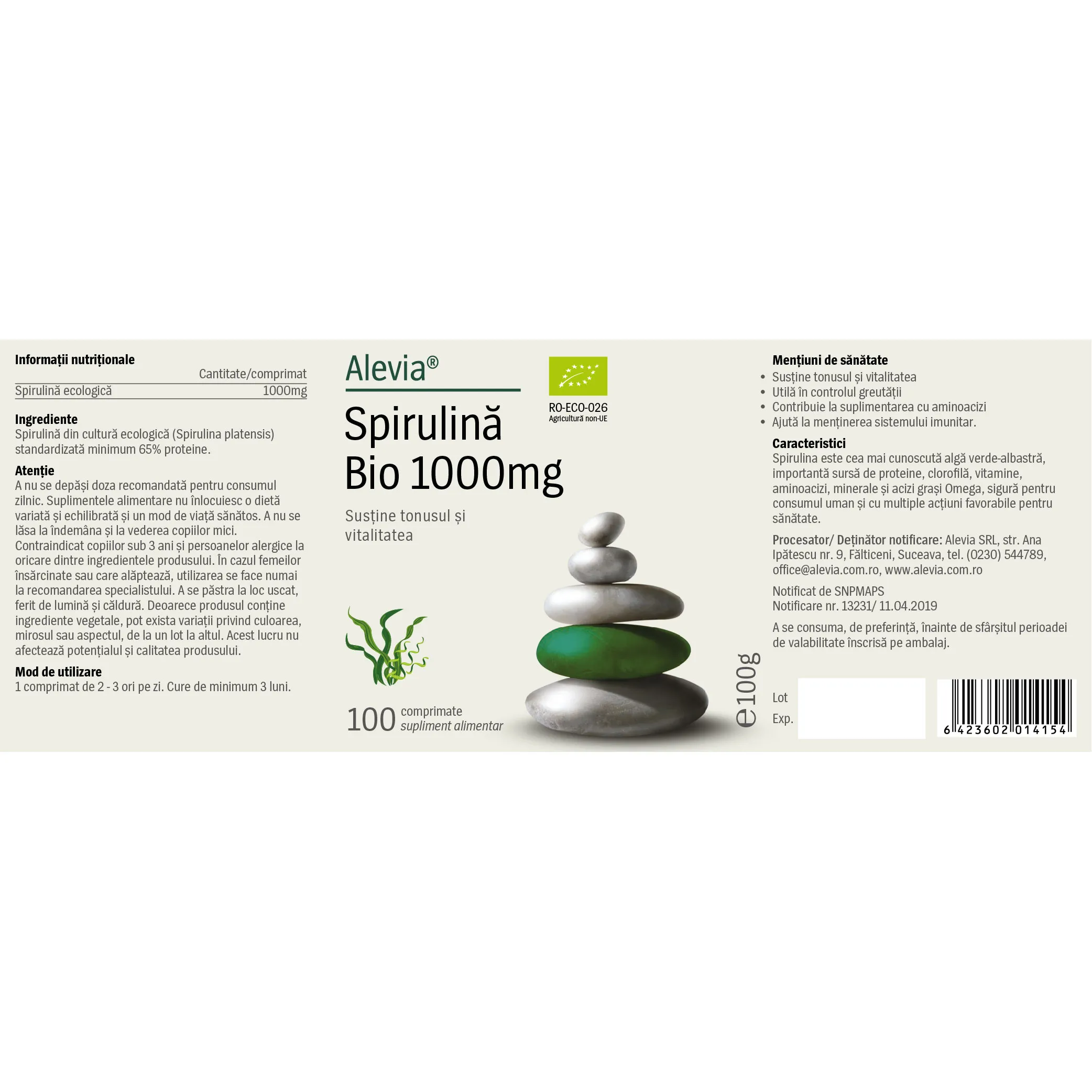 SPIRULINA BIO 1000mg, Alevia la Nana Plafar [5]