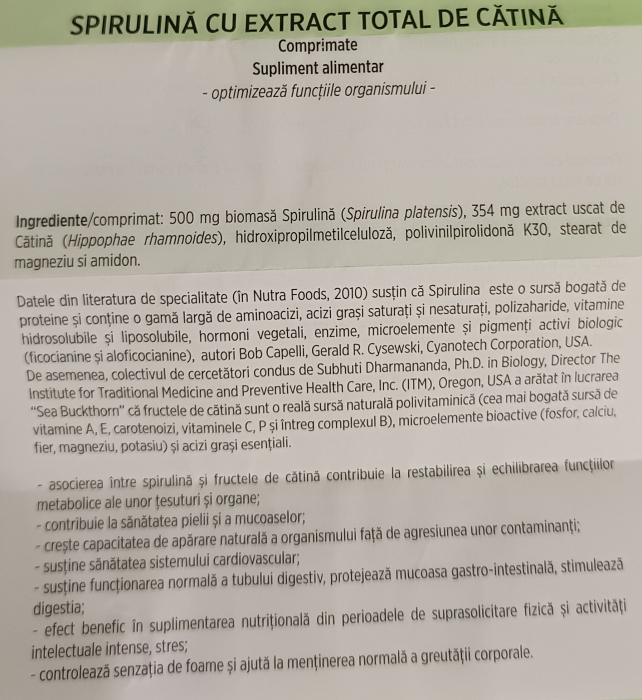 SPIRULINA cu extract total de CATINA 40comprimate Hofigal la Nana Plafar [3]