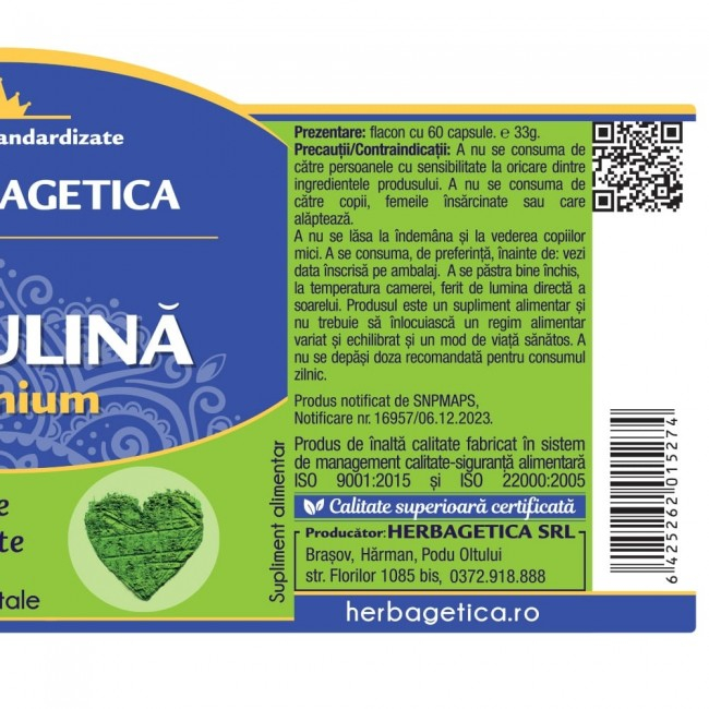 SPIRULINA Premium 450mg, 60 capsule, Herbagetica [3]