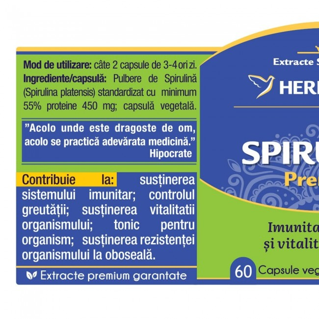 SPIRULINA Premium 450mg, 60 capsule, Herbagetica [2]
