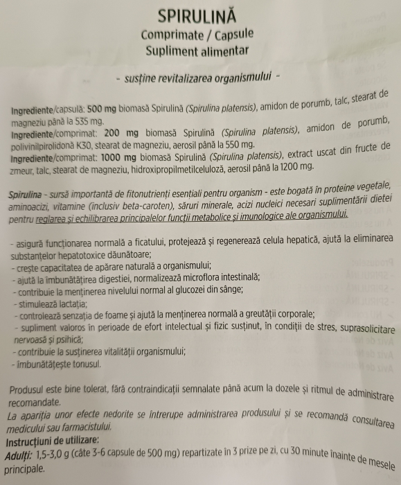SPIRULINA REVITALIZARE ORGANISM, HOFIGAL la Nana Plafar [3]