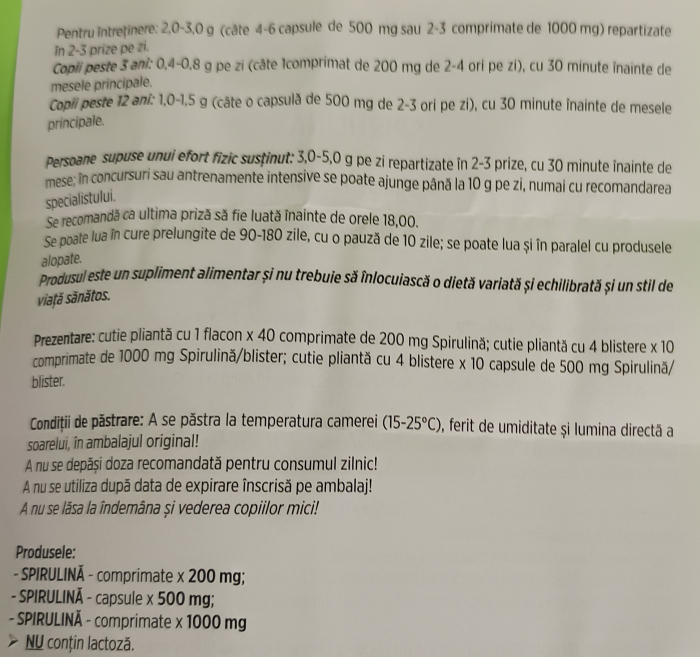 SPIRULINA REVITALIZARE ORGANISM, HOFIGAL la Nana Plafar [4]