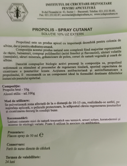 SPRAY cutanat solutie PROPOLIS, 50 ml, Institutul Apicol [2]