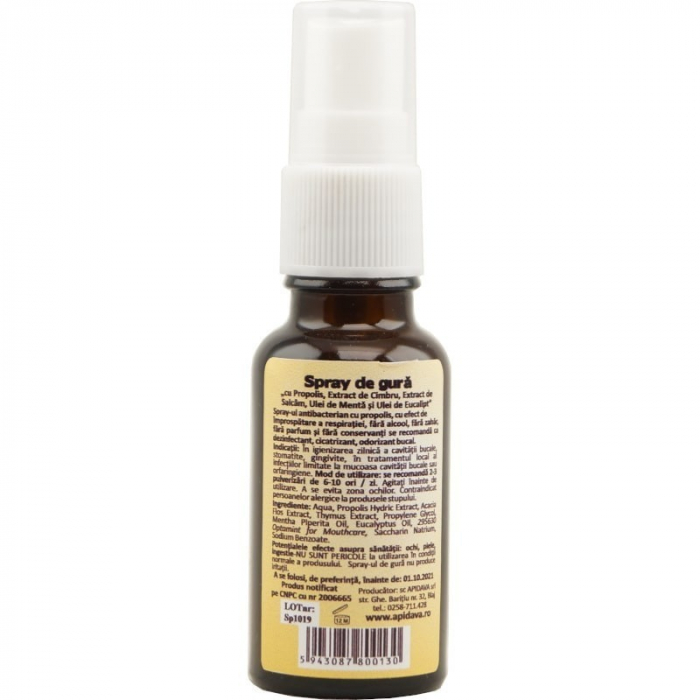 SPRAY de GURA cu propolis, menta, fara alcool 20ml, Apidava [2]