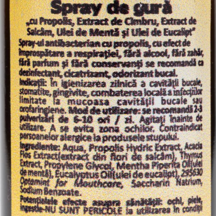 SPRAY de GURA cu propolis, menta, fara alcool 20ml, Apidava [3]