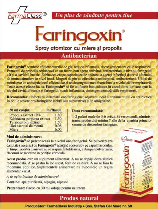 SPRAY OROFARINGIAN FARINGOXIN CU PROPOLIS SI EXTRACTE VEGETALE 30ml, FarmaClass [2]