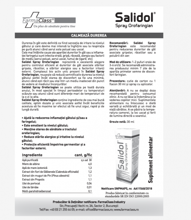 SPRAY OROFARINGIAN SALIDOL 30 ml, FarmaClass [2]