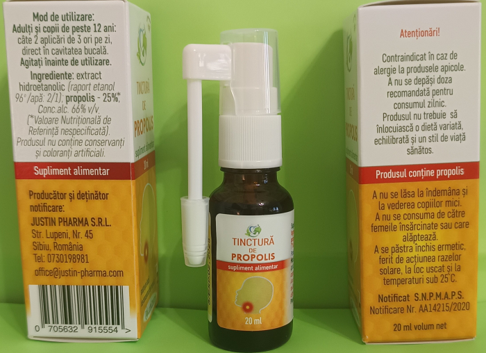 SPRAY TINCTURA de PROPOLIS, 20 ml, Justin Pharma la Nana Plafar [2]