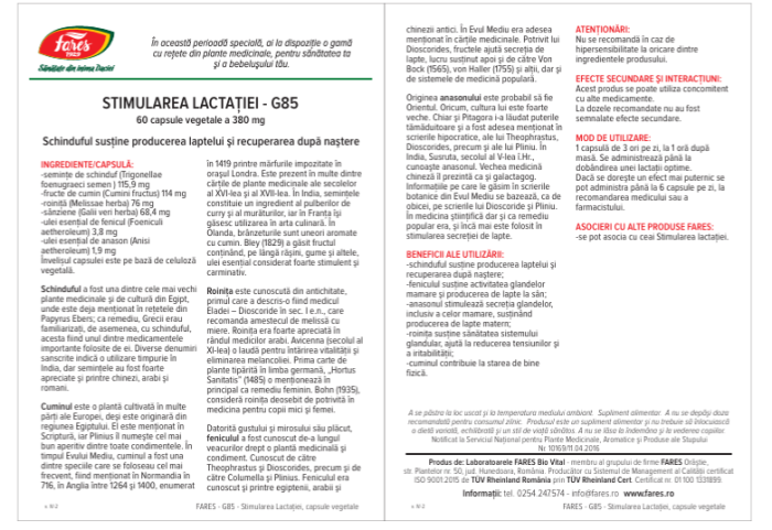 Stimularea lactatiei Mami si Bebe, G85, 60 capsule, Fares [3]