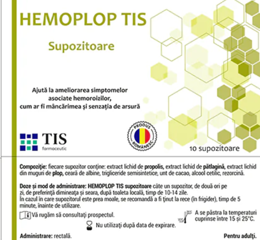 SUPOZITOARE CU PROPOLIS, HEMOPLOP TIS, 10 buc, Tis Farmaceutic la Nana Plafar [2]