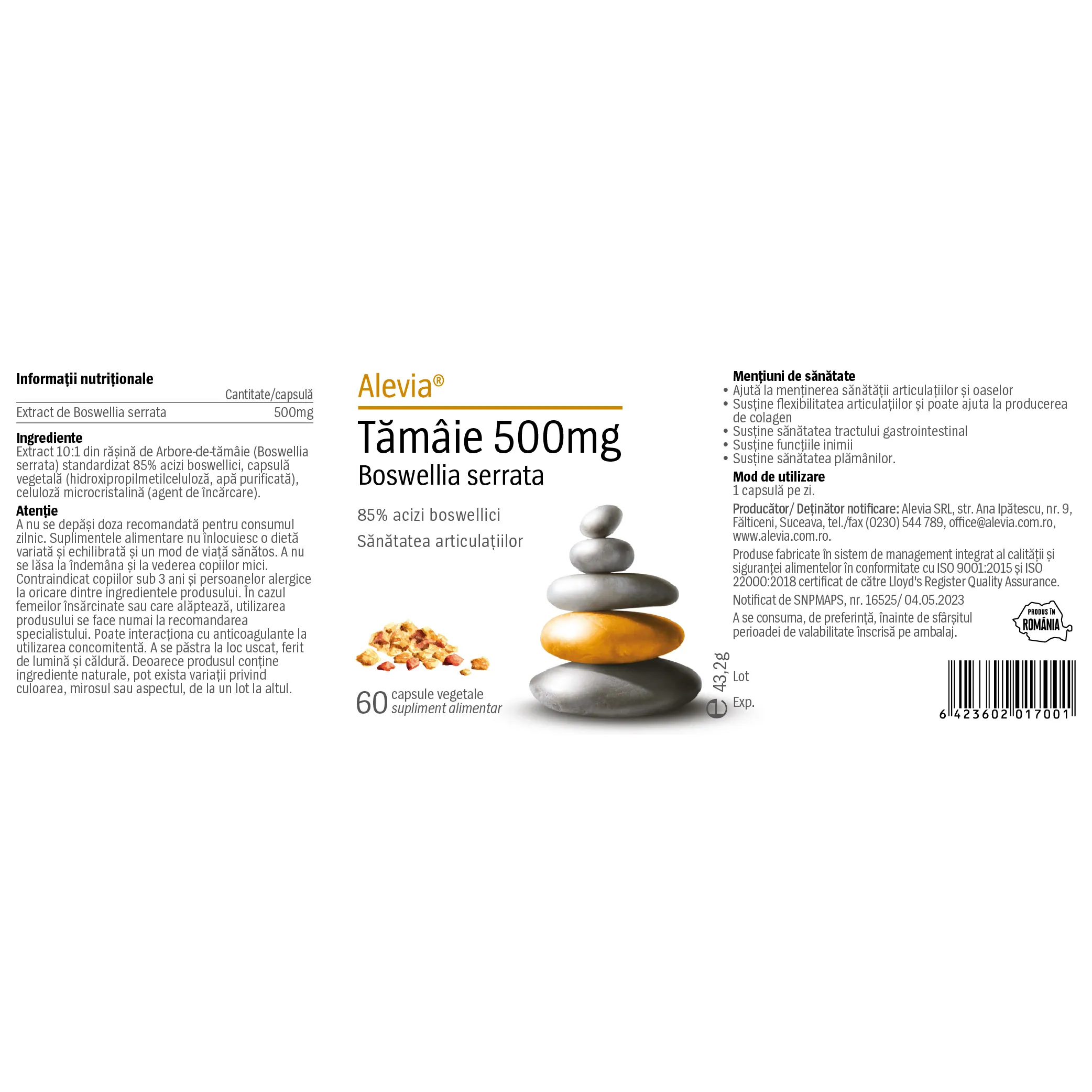 Tamaie 500 mg Boswellia serrata, 60 capsule vegetale, Alevia [2]