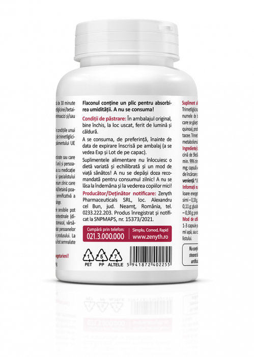 TMG Trimetilglicina/Betaina 500 mg, 60 capsule, Zenyth [4]