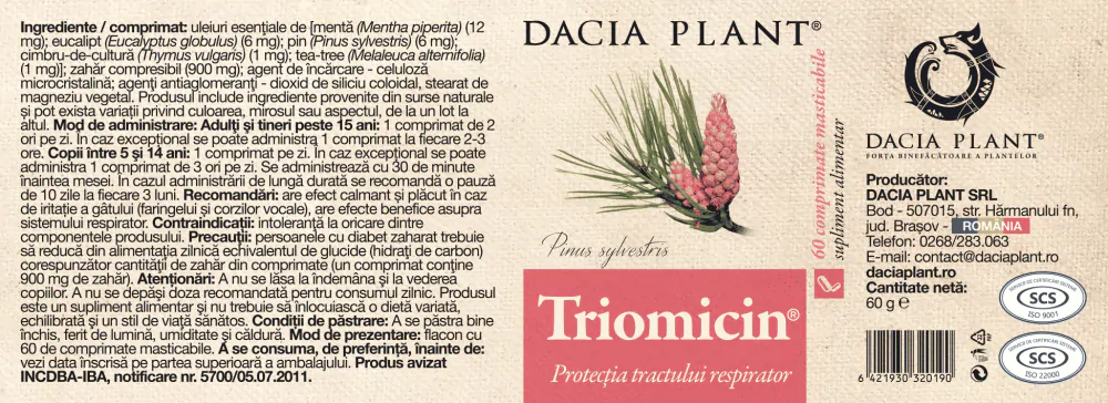 TRIOMICIN ANTIBIOTIC NATURAL, 60 comprimate masticabile, Dacia Plant [2]