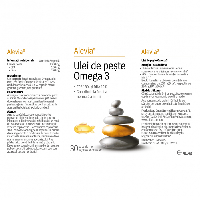ULEI de PESTE OMEGA 3, 1000mg capsule moi, Alevia [2]