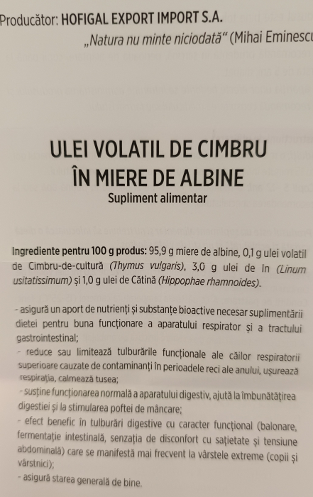 ULEI VOLATIL DE CIMBRU IN MIERE DE ALBINE 30 MONODOZE Hofigal [2]