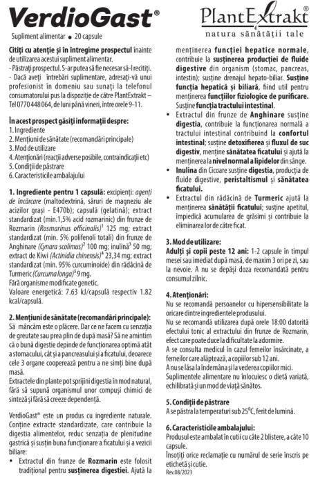 VerdioGast® - Enzime Digestive 20 capsule PlantExtrakt la Nana Plafar [2]