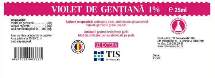 Violet de gentiana, 1%, 25 ml, Tis Farmaceutic la Nana Plafar [2]