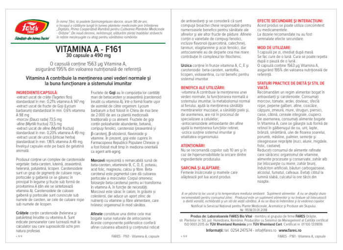 Vitamina A naturala, F161, 30 capsule, Fares [2]