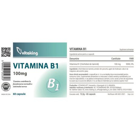 Vitamina B1 (tiamina) 100mg - 60 capsule, Vitaking [2]