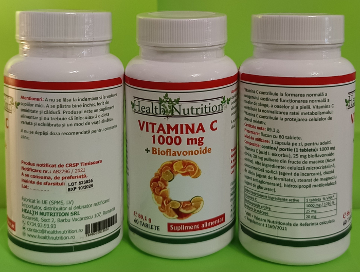 VITAMINA  C 1000 mg + Bioflavonoide,  60 tablete, Health Nutrition la Nana Plafar [5]