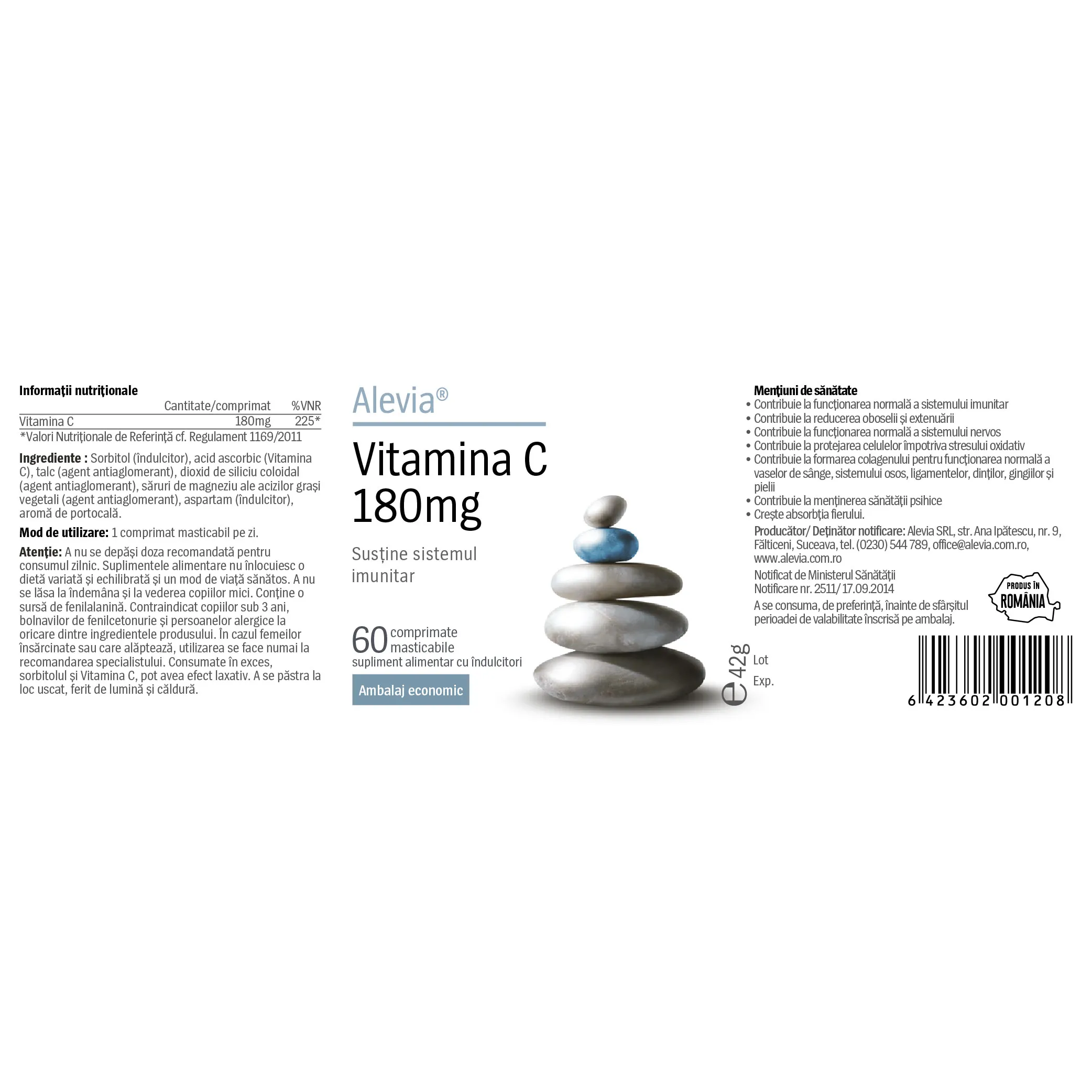 VITAMINA C 180mg, comprimate masticabile, Alevia la Nana Plafar [2]