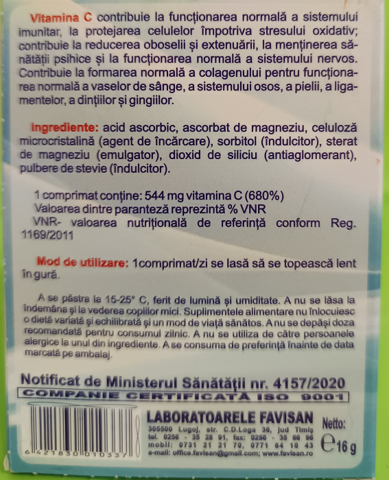 Vitamina C Favisan, 20 comprimate la Nana Plafar [4]