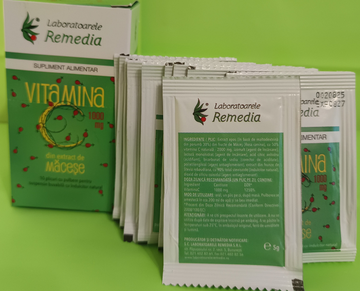 Vitamina C cu MACESE, 1000 mg, 10 plicuri, Remedia la Nana Plafar [3]