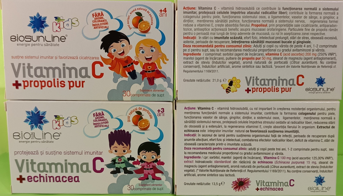 VITAMINA C si PROPOLIS PUR pentru copii, 30 comprimate supt, BioSunLie Helcor [3]