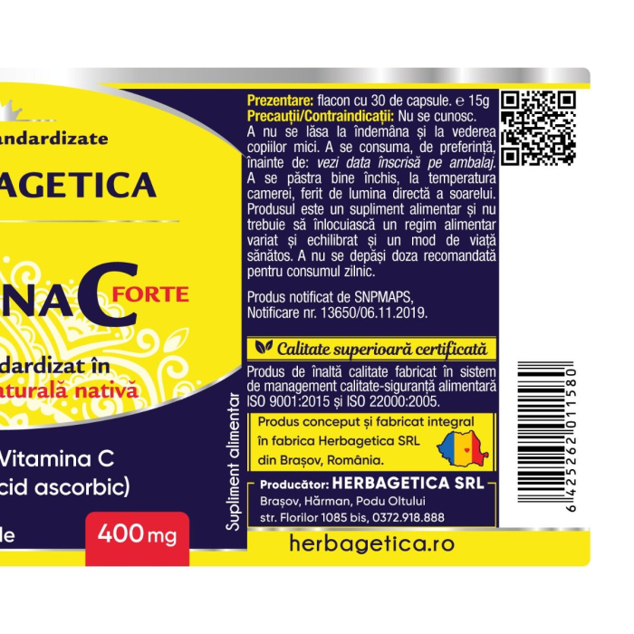 VITAMINA  C Forte, 400 mg, capsule, Herbagetica la Nana Plafar [3]