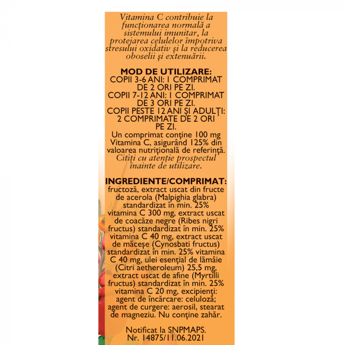 Vitamina C naturala F164, 60 comprimate masticabile, Fares [2]