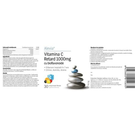 Vitamina C Retard cu bioflavonoide, 1000 mg, 30 capsule, Alevia [2]