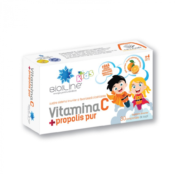 VITAMINA C si PROPOLIS PUR pentru copii, 30 comprimate supt, BioSunLie Helcor [1]